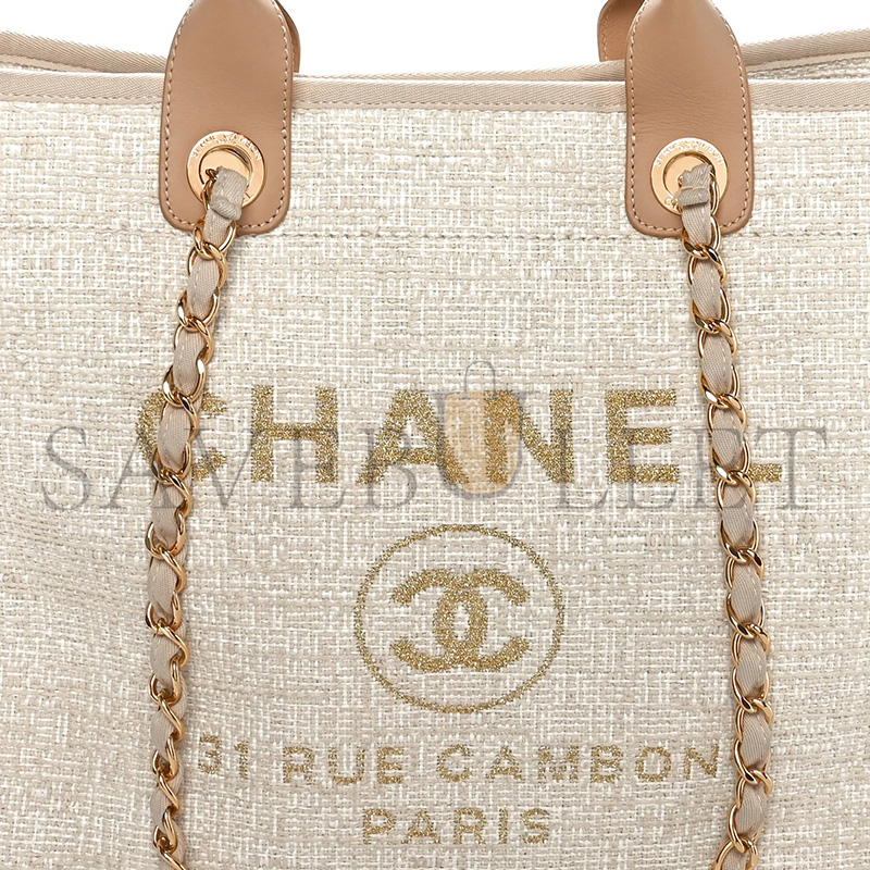 Ch**el CANVAS MEDIUM DEAUVILLE TOTE LIGHT BEIGE (39*30*22cm)